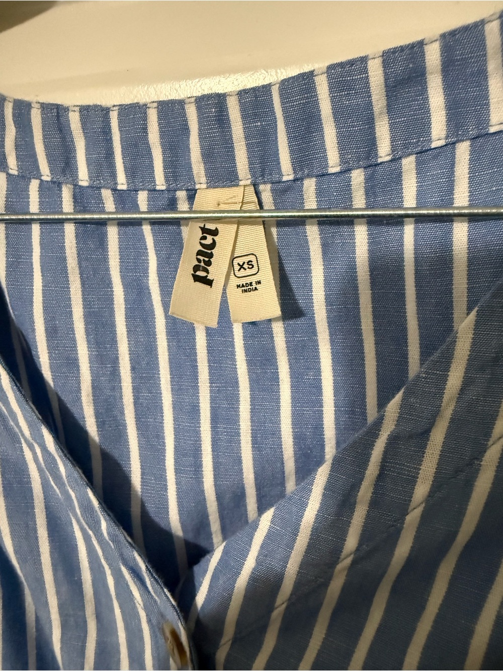 Pact Canopy Linen Blend Striped Button Front Dress Blue White Pockets XS - Picture 4 of 6